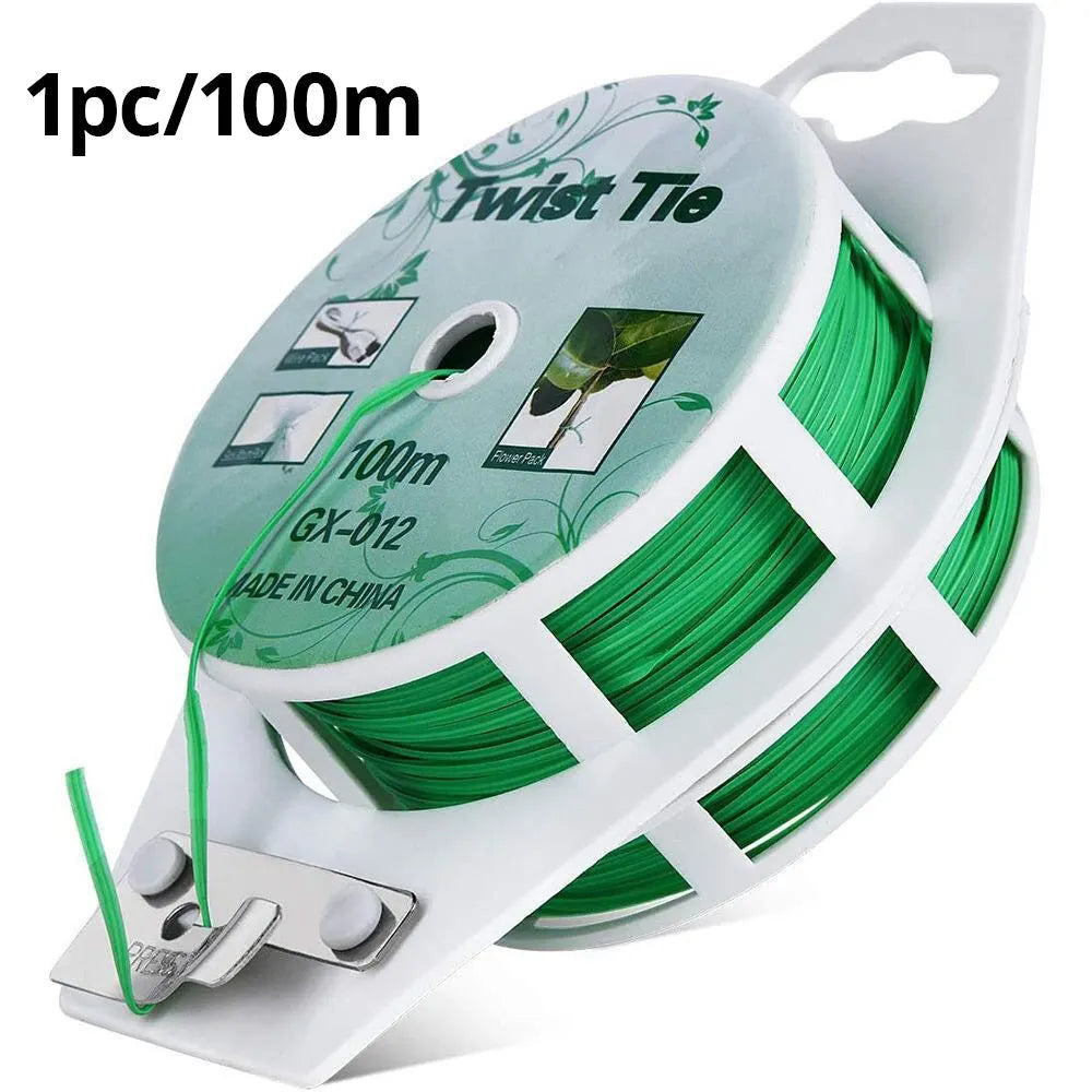 1 Roll 100M Multifunctional Plastic Steel Twist Tie Sturdy Reusable Garden Flower Plant Support Strap Tie