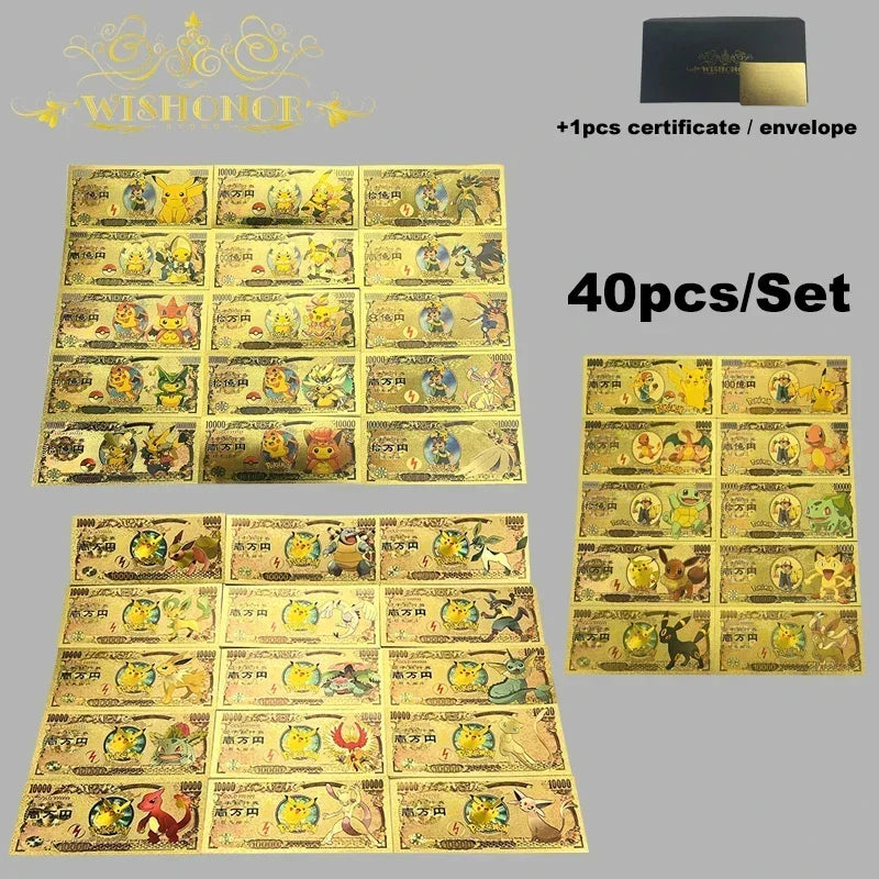 Top Selling Products All Styles Nice Japan Anime Banknote Sets Anime Plastic Card in 24k Gold Plated For Collection