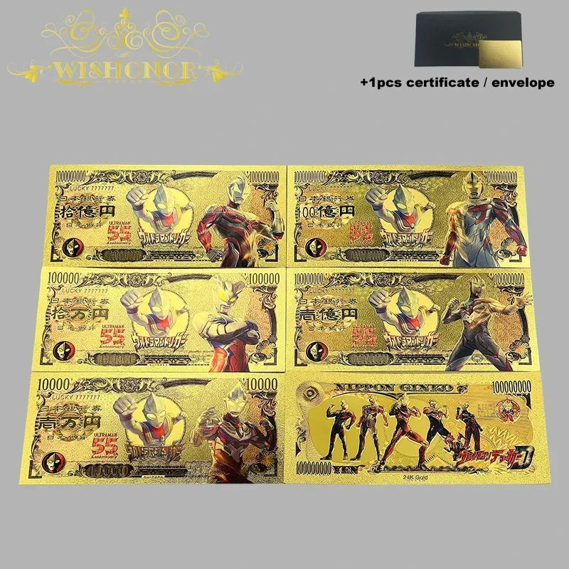 Top Selling Products All Styles Nice Japan Anime Banknote Sets Anime Plastic Card in 24k Gold Plated For Collection