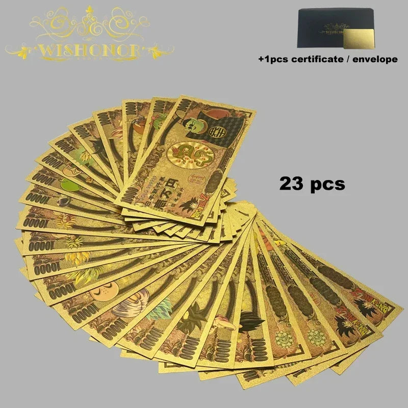 Top Selling Products All Styles Nice Japan Anime Banknote Sets Anime Plastic Card in 24k Gold Plated For Collection