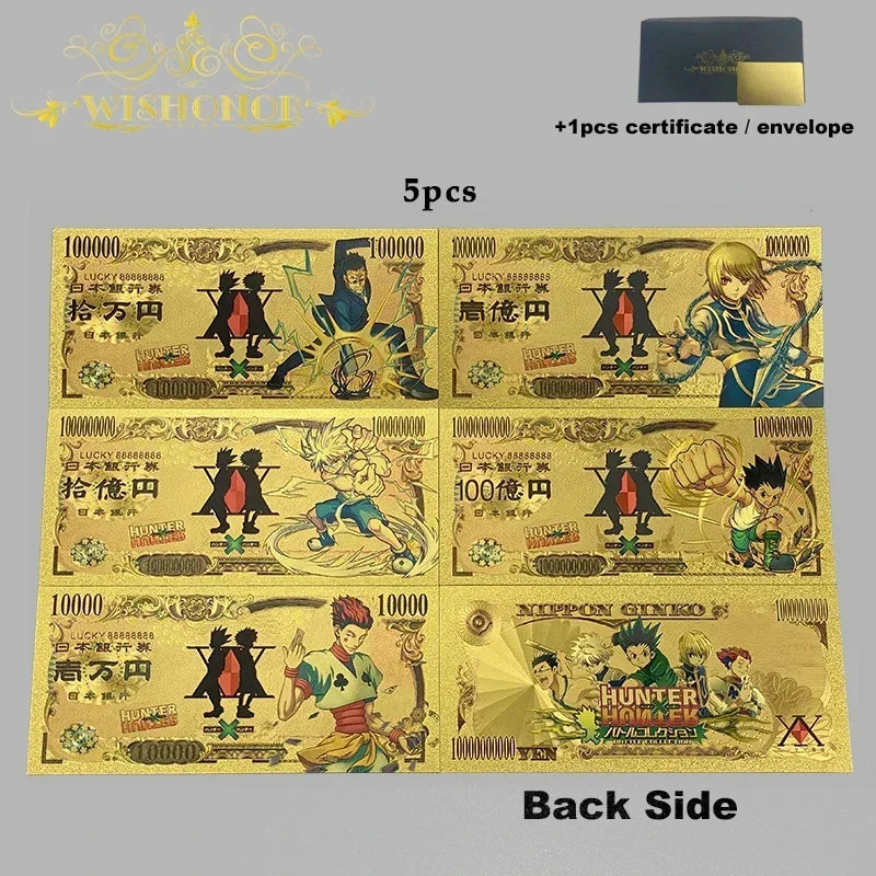 Top Selling Products All Styles Nice Japan Anime Banknote Sets Anime Plastic Card in 24k Gold Plated For Collection