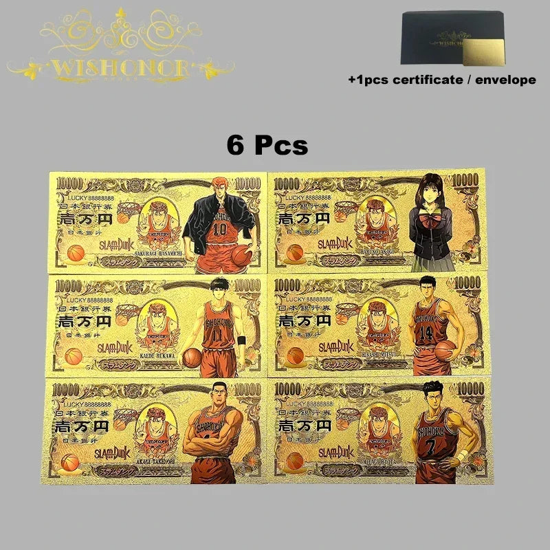 Top Selling Products All Styles Nice Japan Anime Banknote Sets Anime Plastic Card in 24k Gold Plated For Collection