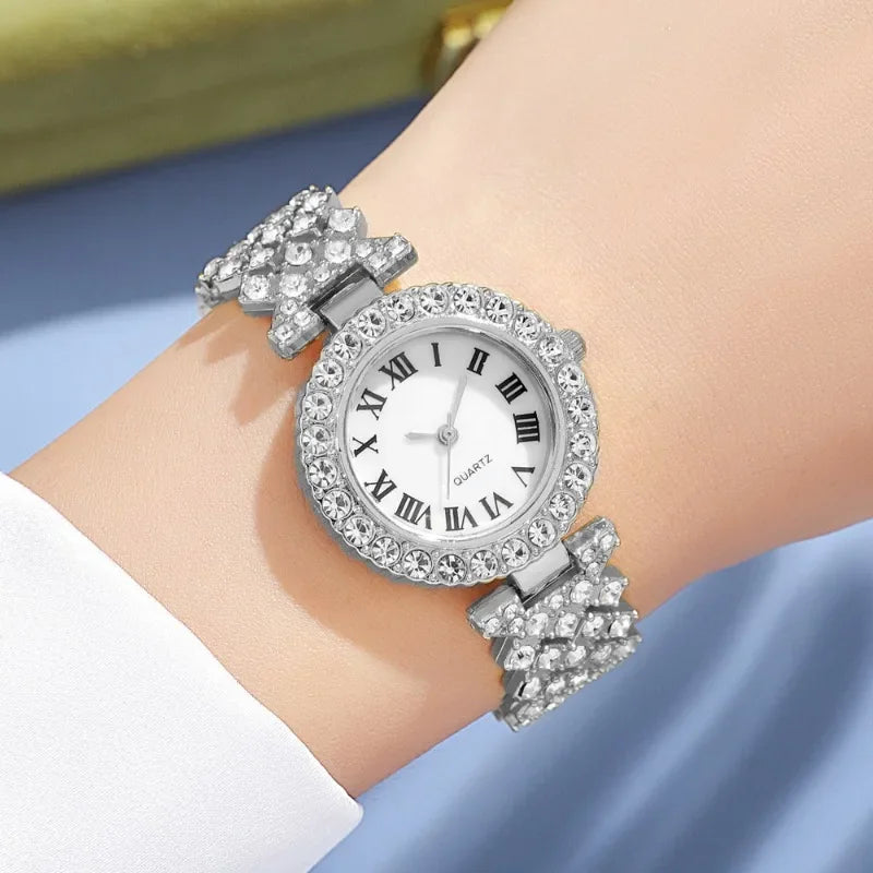 Full Crystal 5Pcs Watches Set for Women Diamond Women's Bracelet Watch Luxury Fashion Watch Bracelet Set Rhinestone Gifts Reloj