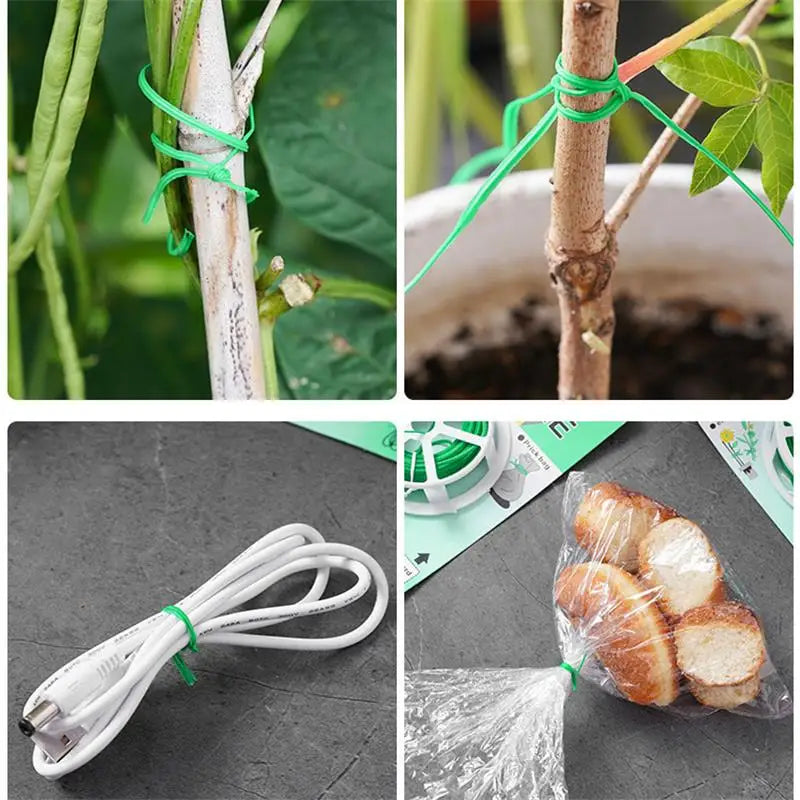 1 Roll 100M Multifunctional Plastic Steel Twist Tie Sturdy Reusable Garden Flower Plant Support Strap Tie