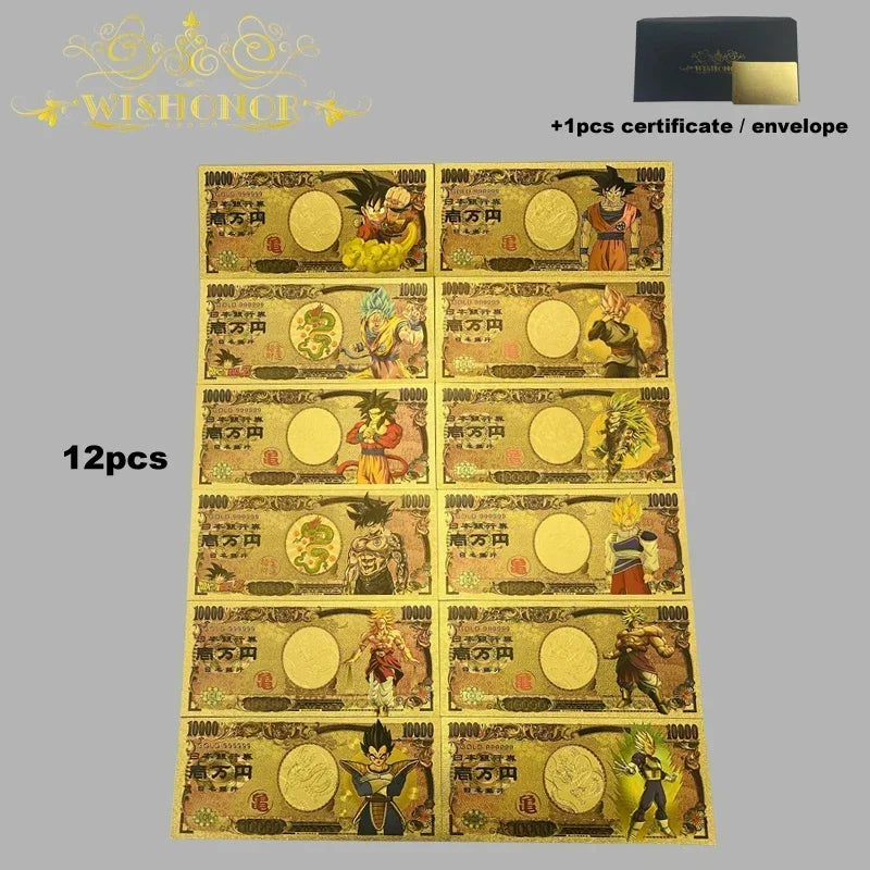 Top Selling Products All Styles Nice Japan Anime Banknote Sets Anime Plastic Card in 24k Gold Plated For Collection