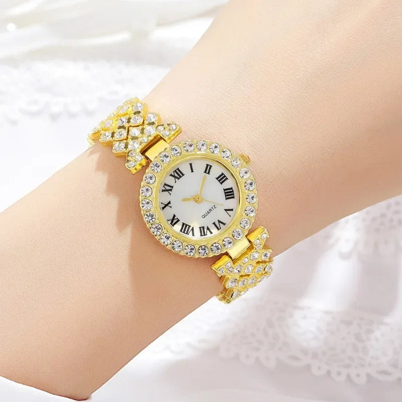 Full Crystal 5Pcs Watches Set for Women Diamond Women's Bracelet Watch Luxury Fashion Watch Bracelet Set Rhinestone Gifts Reloj