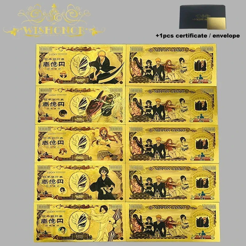 Top Selling Products All Styles Nice Japan Anime Banknote Sets Anime Plastic Card in 24k Gold Plated For Collection