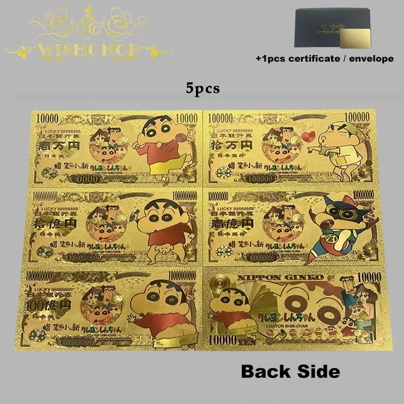 Top Selling Products All Styles Nice Japan Anime Banknote Sets Anime Plastic Card in 24k Gold Plated For Collection