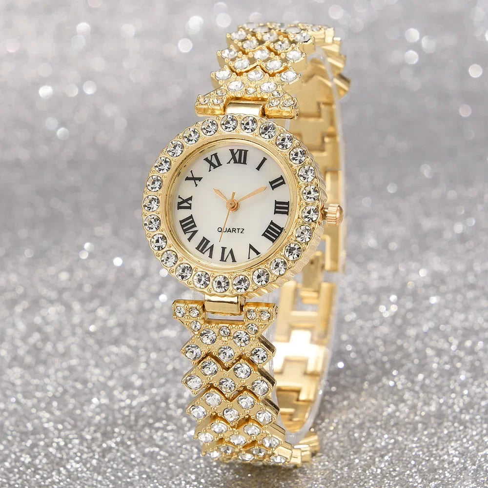 Full Crystal 5Pcs Watches Set for Women Diamond Women's Bracelet Watch Luxury Fashion Watch Bracelet Set Rhinestone Gifts Reloj