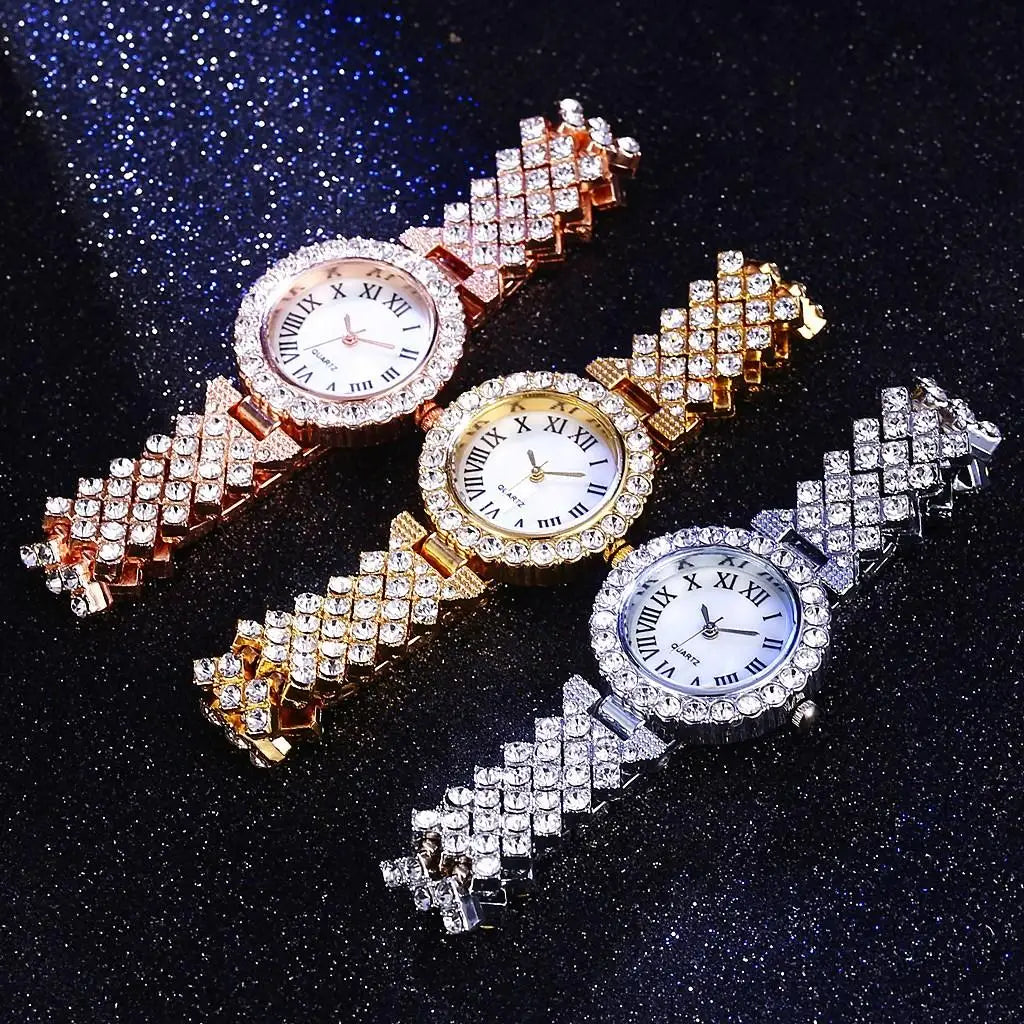 Network explosion models alloy full diamond women's fashion watches simple Roman numerals three-hand quartz wristwatch spot