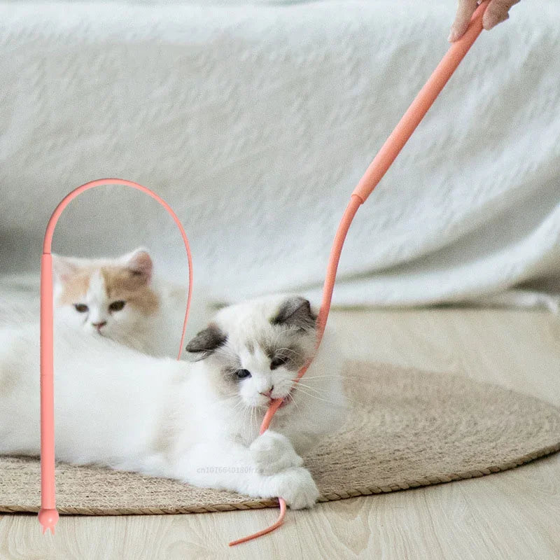 Simulated Mouse Tail Cat Toy Cat Teaser Funny Stick Silicone Long Tail Pet Interactive Toys for Cats Kitten Hunting Pet Products