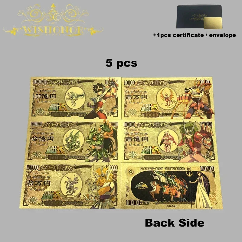 Top Selling Products All Styles Nice Japan Anime Banknote Sets Anime Plastic Card in 24k Gold Plated For Collection