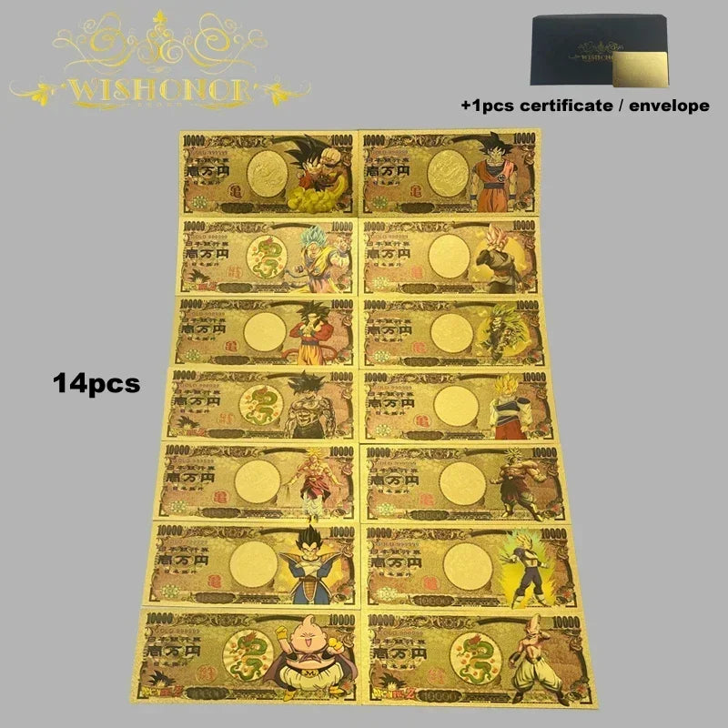 Top Selling Products All Styles Nice Japan Anime Banknote Sets Anime Plastic Card in 24k Gold Plated For Collection