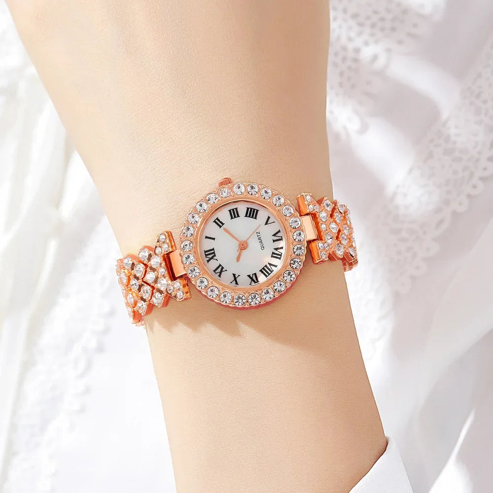 Full Crystal 5Pcs Watches Set for Women Diamond Women's Bracelet Watch Luxury Fashion Watch Bracelet Set Rhinestone Gifts Reloj