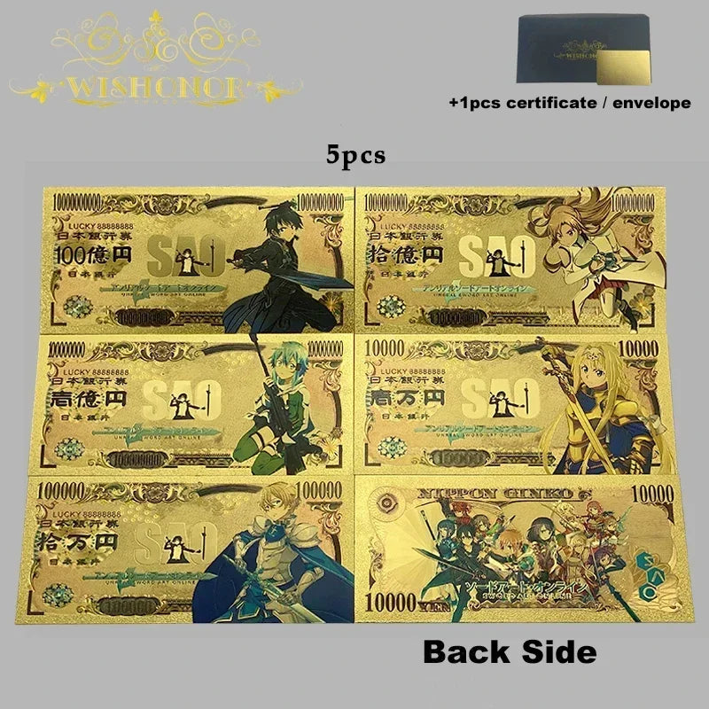 Top Selling Products All Styles Nice Japan Anime Banknote Sets Anime Plastic Card in 24k Gold Plated For Collection