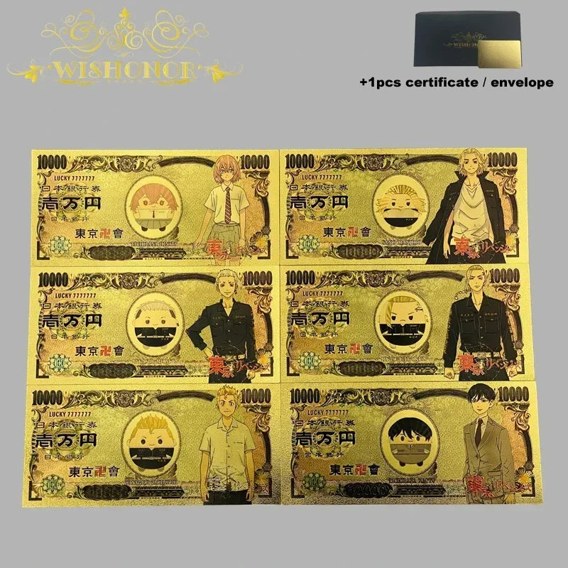 Top Selling Products All Styles Nice Japan Anime Banknote Sets Anime Plastic Card in 24k Gold Plated For Collection