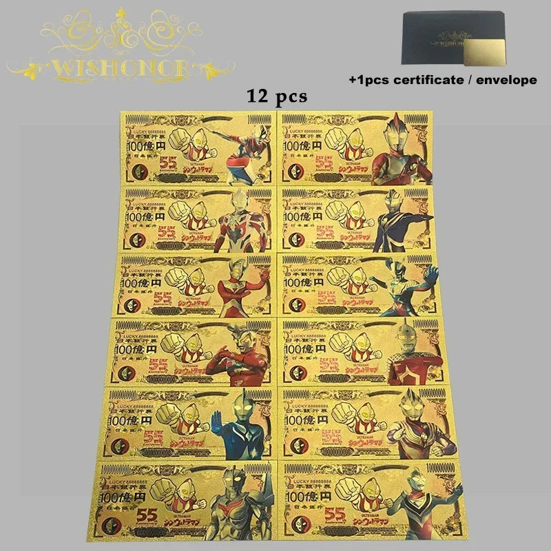 Top Selling Products All Styles Nice Japan Anime Banknote Sets Anime Plastic Card in 24k Gold Plated For Collection