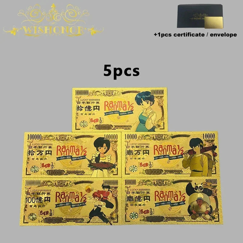 Top Selling Products All Styles Nice Japan Anime Banknote Sets Anime Plastic Card in 24k Gold Plated For Collection