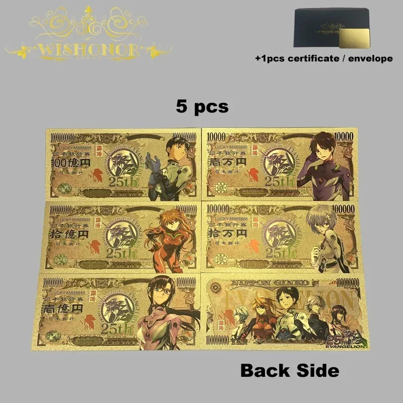 Top Selling Products All Styles Nice Japan Anime Banknote Sets Anime Plastic Card in 24k Gold Plated For Collection