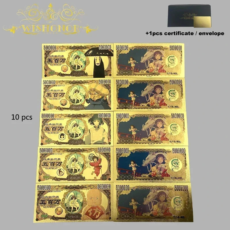 Top Selling Products All Styles Nice Japan Anime Banknote Sets Anime Plastic Card in 24k Gold Plated For Collection