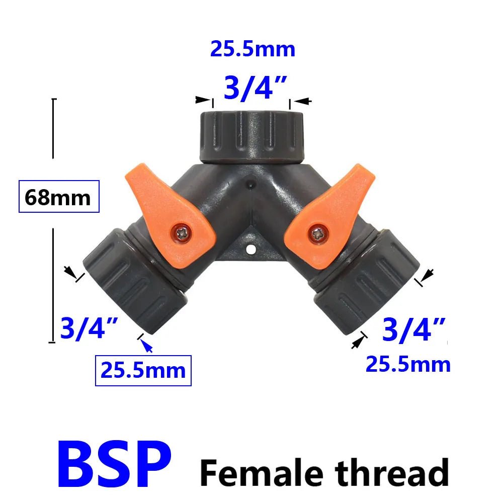 1/2 3/4 Thread 2-way Tap Hose Water Splitter Garden Tap Y Splitter Watering Fittings Adjustable Switch Joints