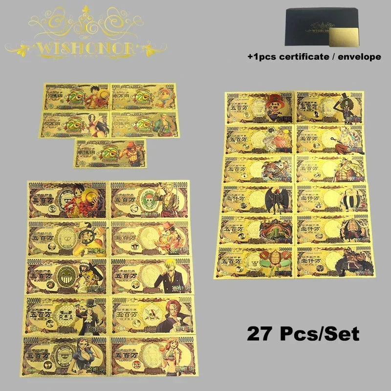 Top Selling Products All Styles Nice Japan Anime Banknote Sets Anime Plastic Card in 24k Gold Plated For Collection