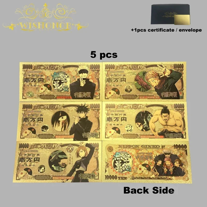 Top Selling Products All Styles Nice Japan Anime Banknote Sets Anime Plastic Card in 24k Gold Plated For Collection