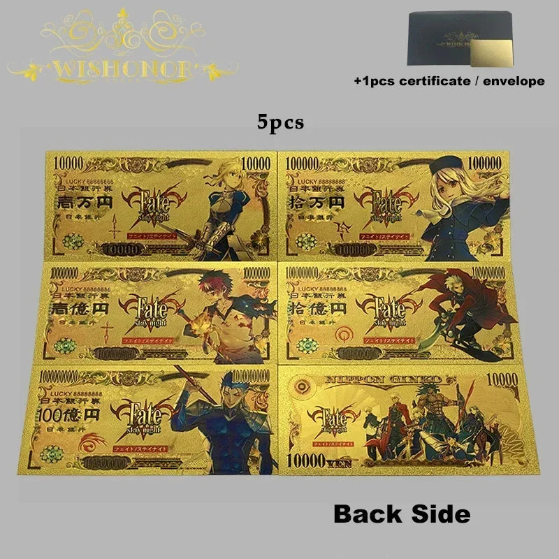 Top Selling Products All Styles Nice Japan Anime Banknote Sets Anime Plastic Card in 24k Gold Plated For Collection