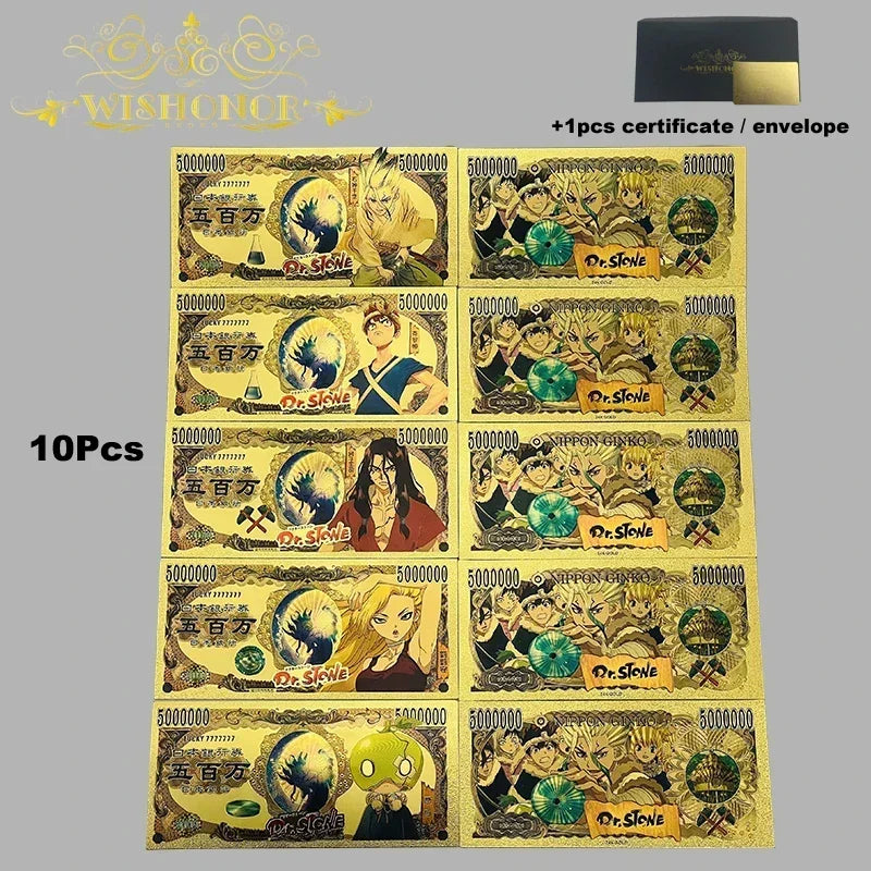 Top Selling Products All Styles Nice Japan Anime Banknote Sets Anime Plastic Card in 24k Gold Plated For Collection