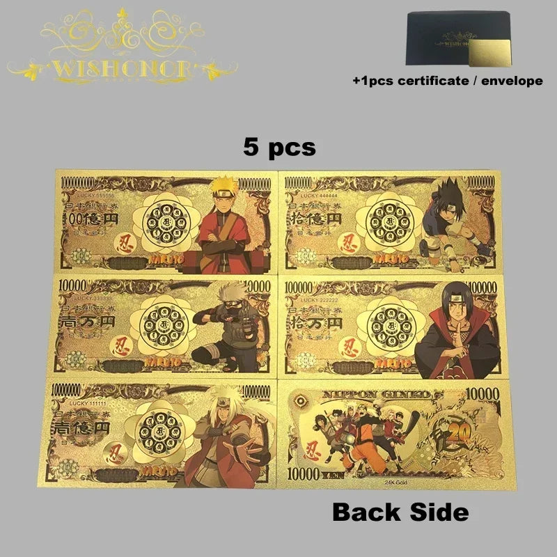 Top Selling Products All Styles Nice Japan Anime Banknote Sets Anime Plastic Card in 24k Gold Plated For Collection