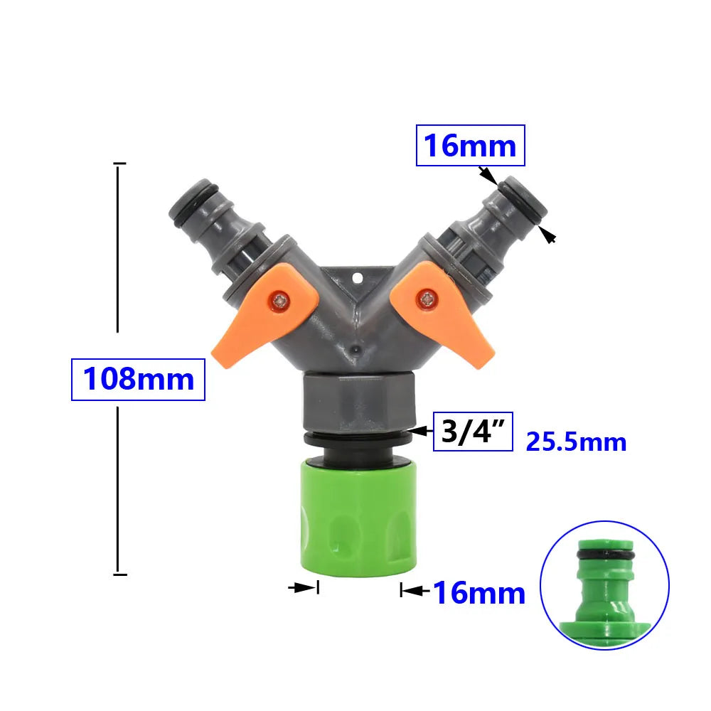 1/2 3/4 Thread 2-way Tap Hose Water Splitter Garden Tap Y Splitter Watering Fittings Adjustable Switch Joints