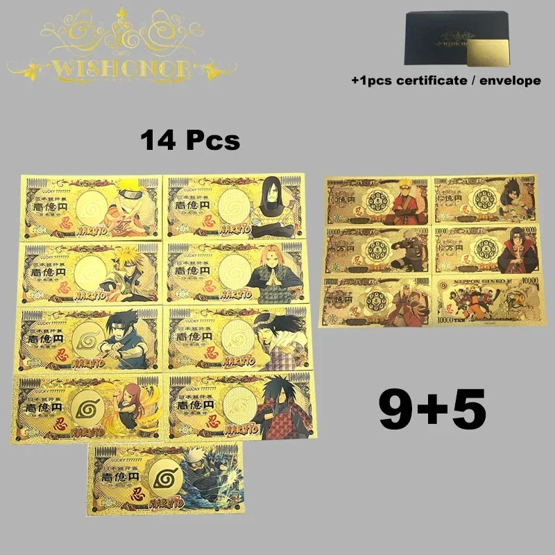 Top Selling Products All Styles Nice Japan Anime Banknote Sets Anime Plastic Card in 24k Gold Plated For Collection