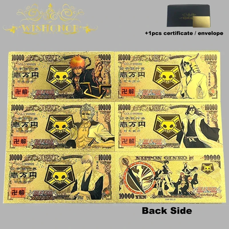 Top Selling Products All Styles Nice Japan Anime Banknote Sets Anime Plastic Card in 24k Gold Plated For Collection