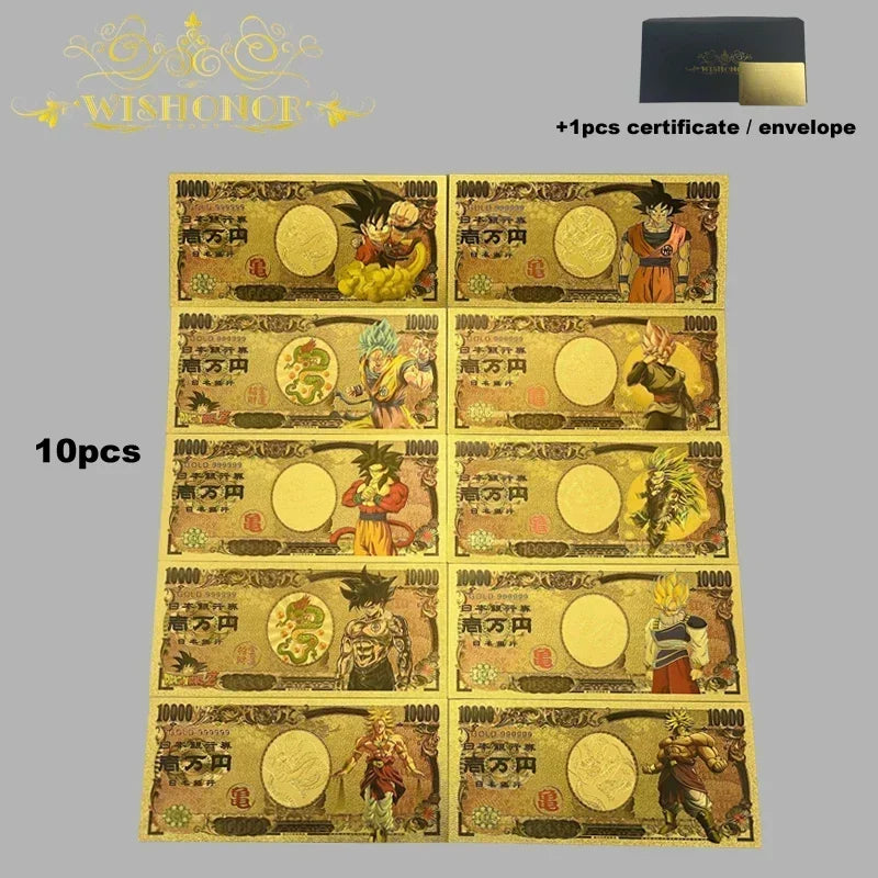 Top Selling Products All Styles Nice Japan Anime Banknote Sets Anime Plastic Card in 24k Gold Plated For Collection