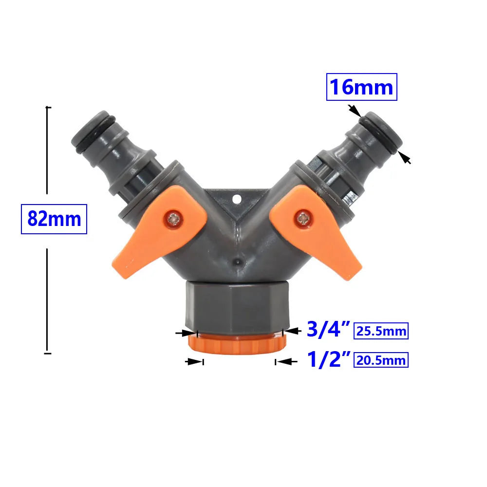 1/2 3/4 Thread 2-way Tap Hose Water Splitter Garden Tap Y Splitter Watering Fittings Adjustable Switch Joints