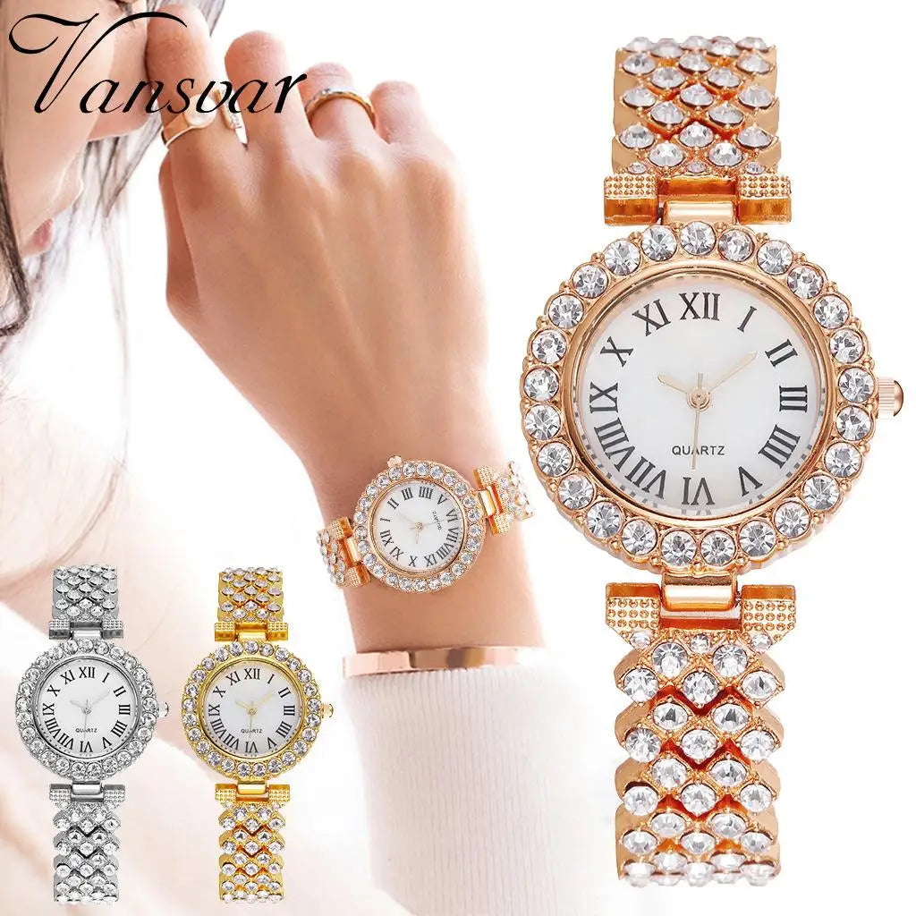 Network explosion models alloy full diamond women's fashion watches simple Roman numerals three-hand quartz wristwatch spot