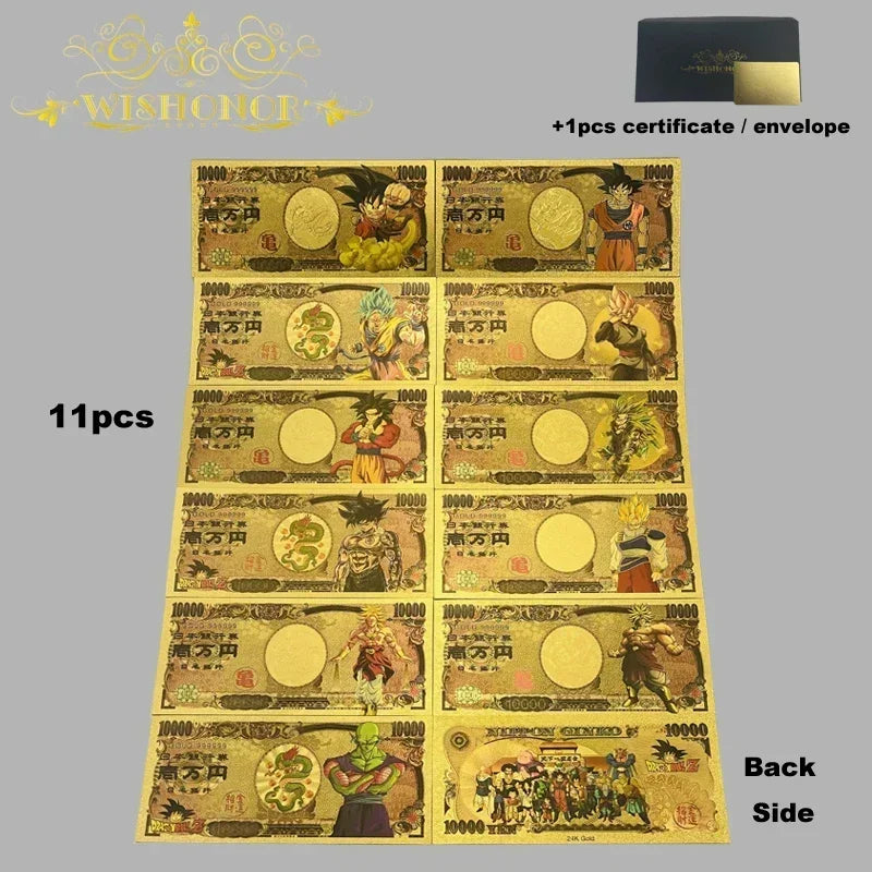 Top Selling Products All Styles Nice Japan Anime Banknote Sets Anime Plastic Card in 24k Gold Plated For Collection