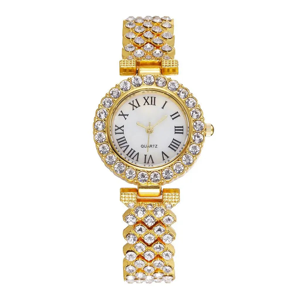 Network explosion models alloy full diamond women's fashion watches simple Roman numerals three-hand quartz wristwatch spot