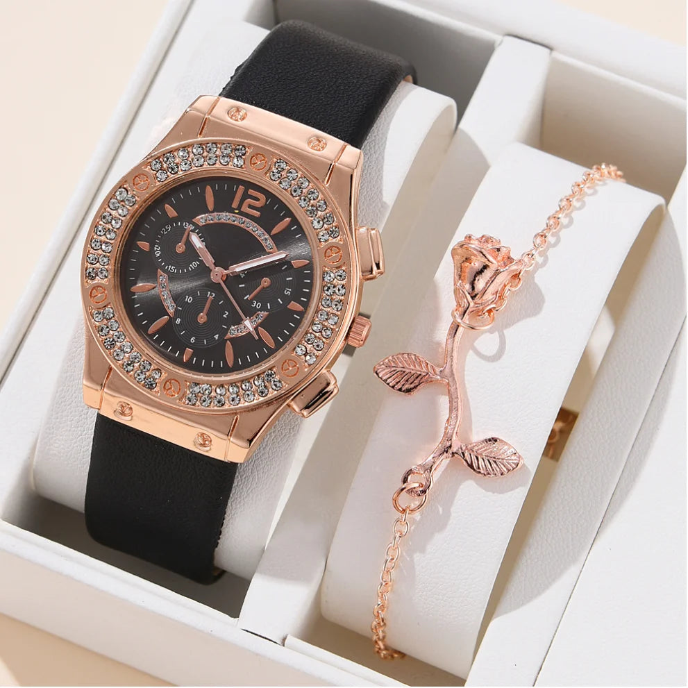 2pcs Set Womens Butterfly Watches Ladies Fashion Watch New Simple Casual Women Analog WristWatch Bracelet Gift