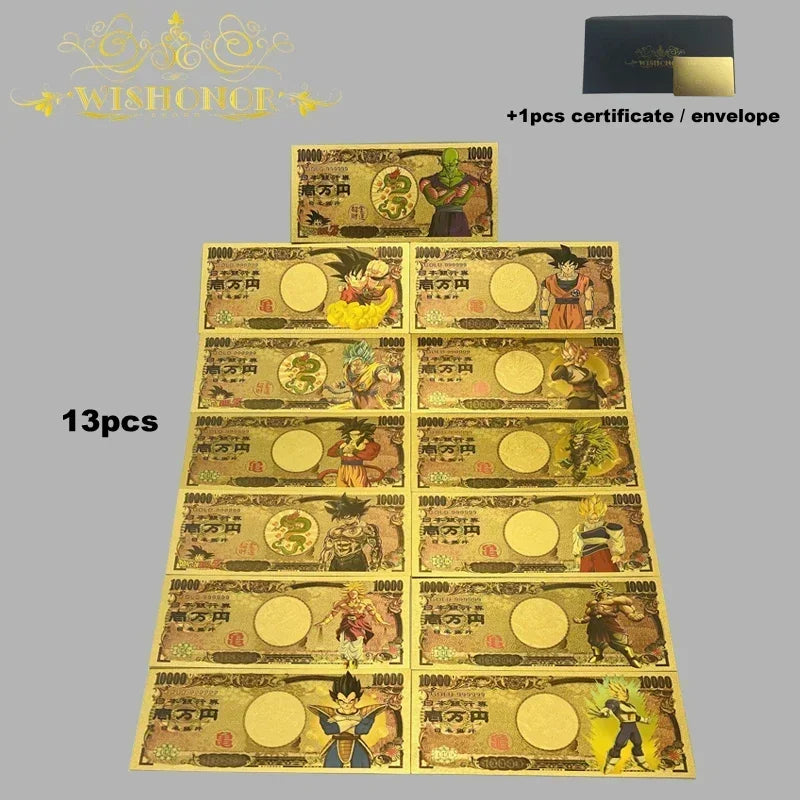 Top Selling Products All Styles Nice Japan Anime Banknote Sets Anime Plastic Card in 24k Gold Plated For Collection